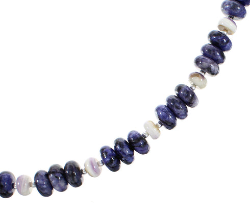 Sterling Silver Botswana And Purple Agate Bead Navajo Necklace RX98046
